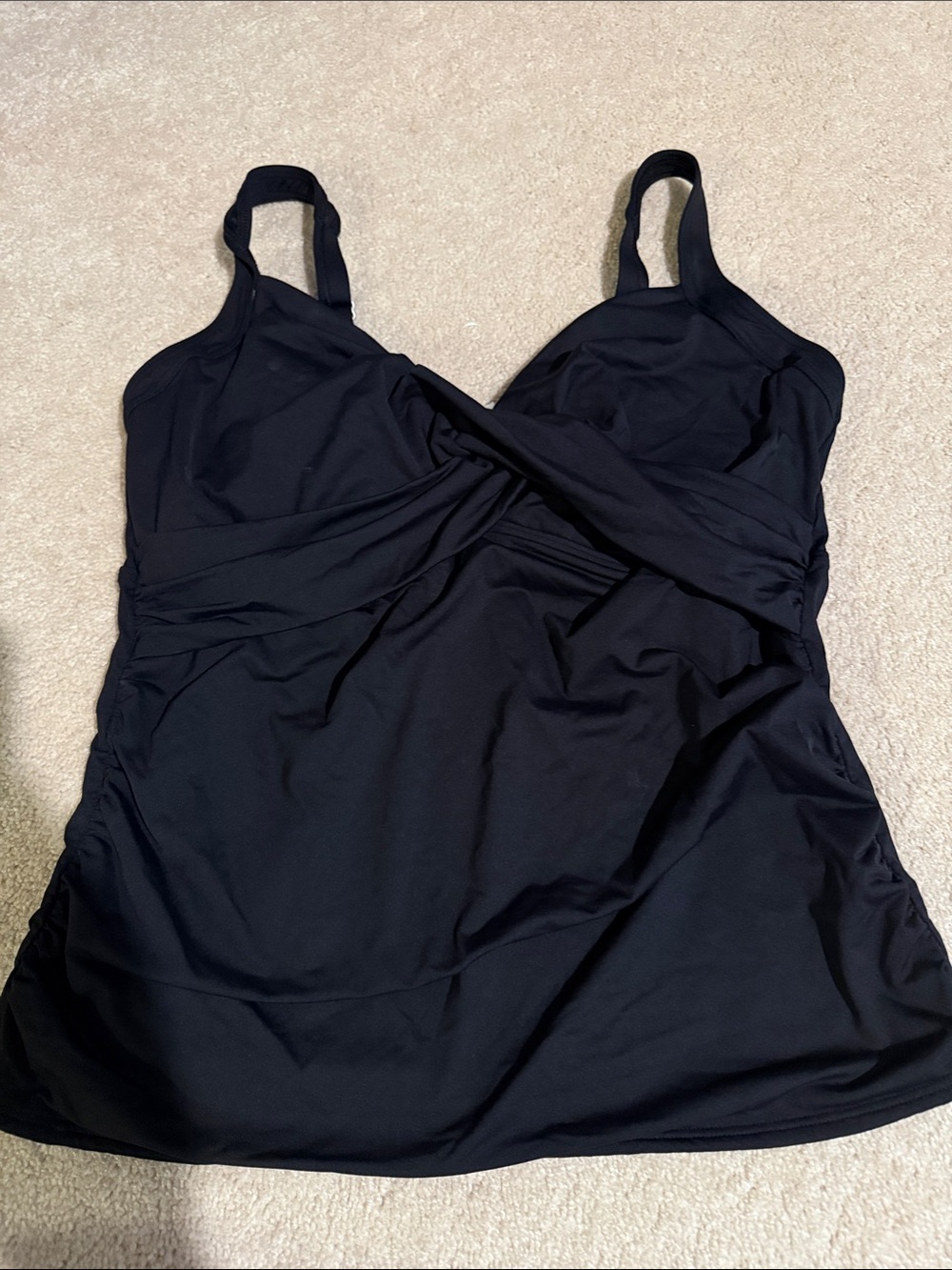 Lands' End Black Swim Top with Subtle Gather